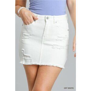 ✨NWT Umgee Distressed Raw Hem High Waist Denim Skirt
